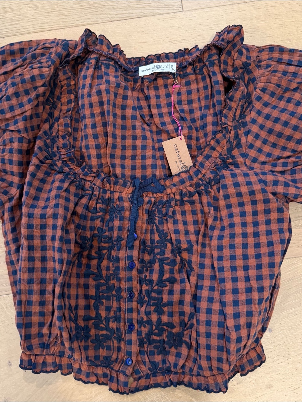 Natural Life Gingham Peasant Cosi Top